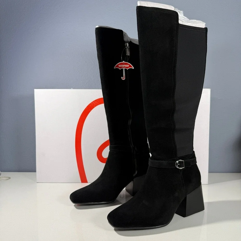 Blondo Twyla Black Suede Waterproof Tall Boots‎ Block Heel Womens 8M New